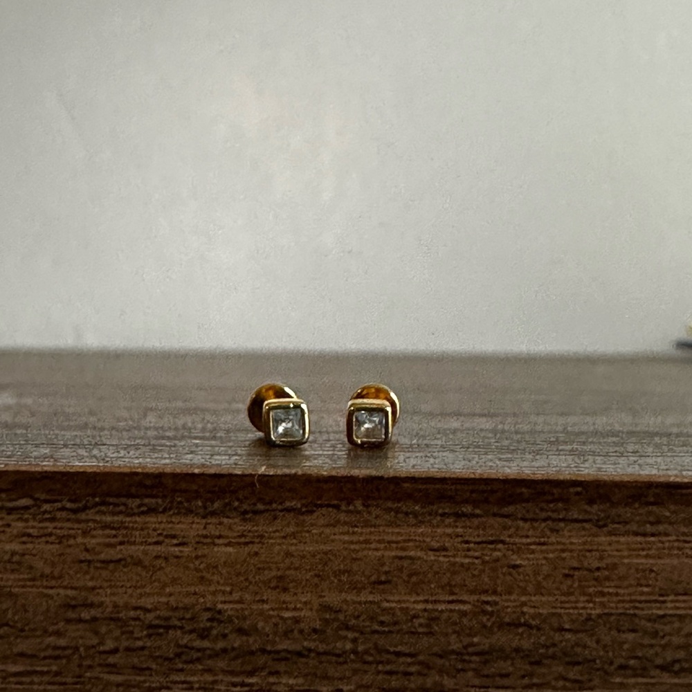 Squared Aquamarine Gemstone Flat-back Studs Sterling (925) 18K Plated Gold - Picture 5 of 10